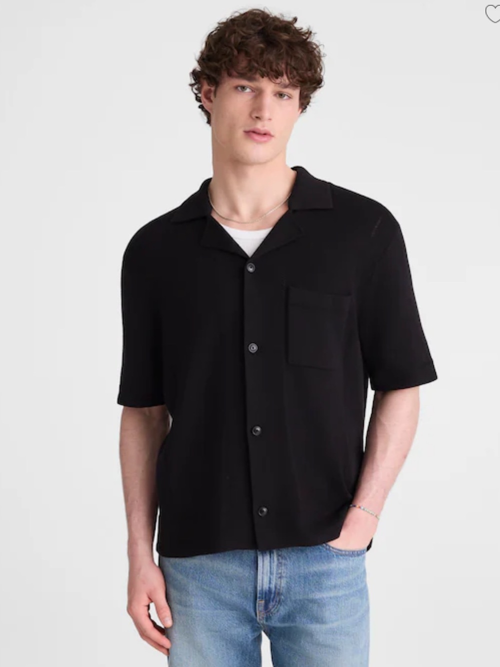 Madewell Knit Short-Sleeve Boxy Shirt - Jet Black